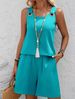 Women's Clothing Spring/Summer Elegant Two Piece Set For Women Round Neck Solid Color Style Spring Summer Sleeveless Shorts Set_ecoleips.com