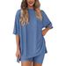 Relaxed Fit Lounge Set With Side Slit Shorts & Comfort Tee | Casual Homewear Outfit For Women_ecoleips.com