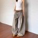 Street-style American Retro Splatter-paint Design Washed Curved Cut Niche Women's Jeans, Casual Loose-fit Wide-leg Pants_ecoleips.com