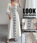 Maxi Dress Spring Summer Women White Square Neck 3/4 Sleeve Ethnic Embroidery Lace Up Elegant Party Dress_ecoleips.com