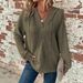 Women's Hoodie With Waffle Knit Design, Drawstring Button, V-Neck Long-Sleeve, Casual Sportswear_ecoleips.com