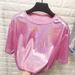 Glitter Stage Performance T-Shirt For Women - Loose Fit, Reflective, Breathable Cotton Blend, Short Sleeve Round Neck (Multiple Colors)_ecoleips.com