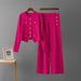 Elegant Knit Suit Set For Women - Slimming & Versatile Tweed Style Two-Piece Outfit With Long Sleeve Top And Pants_ecoleips.com