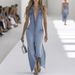 Women's Loose Solid Color Casual Denim Jumpsuit Single Breasted Spring Summer New_ecoleips.com