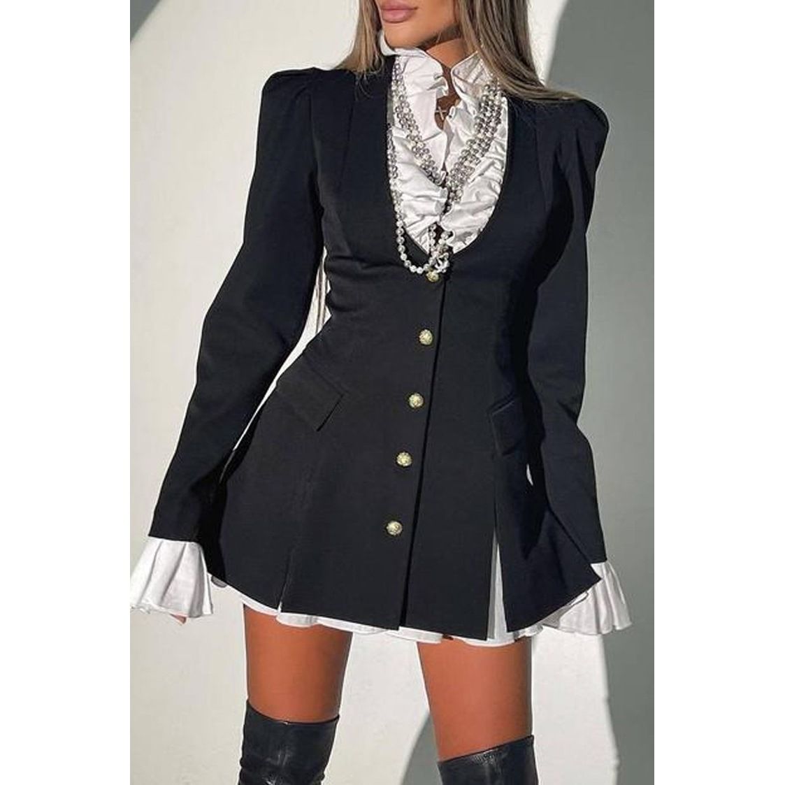Women's Clothing Women's Patchwork Shirt Skirt Two Piece Dress Long Sleeved Button Down Solid Color Long Sleeve For Formal & Casual_ecoleips.com