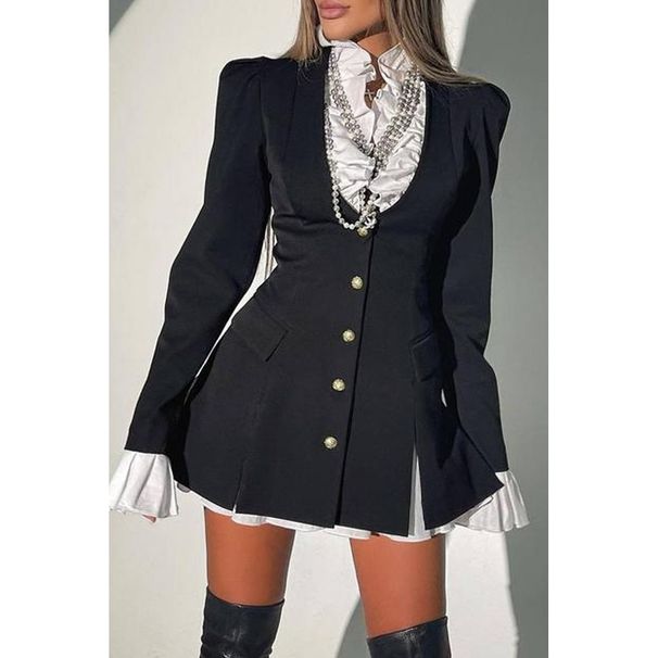 Women's Clothing Women's Patchwork Shirt Skirt Two Piece Dress Long Sleeved Button Down Solid Color Long Sleeve For Formal & Casual_ecoleips.com