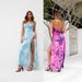 2025 Summer Strap Blue Tie-Dye Print Milk Silk Long Sexy Backless Dress_ecoleips.com