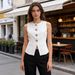 Women's Casual French Style Solid Color Button Down Sleeveless Vest – Layering Blazer Top_ecoleips.com