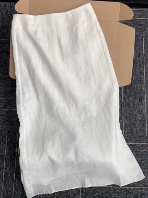 K High-end White Midi Skirt For Women, New High-waist Slit Design_ecoleips.com