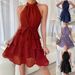 Women's Tie Halter Neck Sleeveless Layered Ruffled Maxi Dress – Casual Boho Summer Gown 2026_ecoleips.com