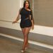 Women's European American Style Solid Color Asymmetrical Neck Sleeveless Top And Slim Fit Shorts Two Piece Set Fashion Summer 2025_ecoleips.com