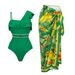 Women's Green One-Shoulder Ruffled One-Piece Swimsuit European American Style Cross-Border Hot Sell Summer Sexy Vacation Suit_ecoleips.com