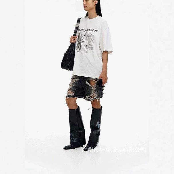 Summer High-Waisted Retro Washed Distressed Ripped And Frayed Five Point Loose Fit Slimming Denim Shorts for Women_ecoleips.com