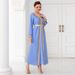 BA9028 light blue webbing hand-stitched long-sleeved fake two-piece dress spring travel elegant and fashionable long dress_ecoleips.com