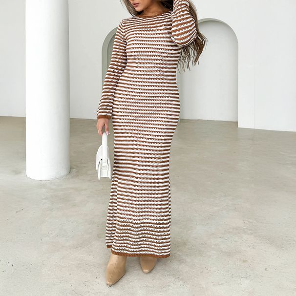 Diyun 2024 Autumn/Winter Foreign Trade Long European And American Women's Casual Color-Block Striped Long-Sleeve_ecoleips.com