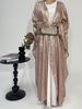 Women's Muslim Clothing Abaya Reflective Jacket Solid Color Long Skirt Dress Robe_ecoleips.com