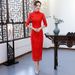 Elegant Chinese Qipao Dress With Peacock Pattern, Short Sleeve Lace Fishtail Hem, Slim-Fit Banquet & Wedding Reception Dress_ecoleips.com