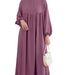 Women's Solid Color Fashionable Comfortable Loose round Neck Puff Sleeve Dress Cross Border Factory Clothing_ecoleips.com