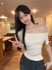 2024 New Slim-Fit Solid Color Pullover Top, Ins Trendy Pure Desire Style, Elegant Off-Shoulder Short-Sleeve T-Shirt For_ecoleips.com