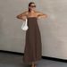Aria Basics Aria Basics 2026 Summer European And American Sexy Khaki Cotton Linen Strapless For Women, Vacation Casual Ramie A-line Dress_ecoleips.com