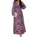 2023 Summer European And American Printed Long Sleeve Women's Cross-Border Deep V-Neck Loose Flared Beach Dress_ecoleips.com
