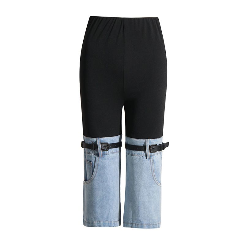 Women's High-Waisted Color Blocking Denim Jeans Knee High Buckle Cropped Style Casual Spring 2026 New Fashion_ecoleips.com