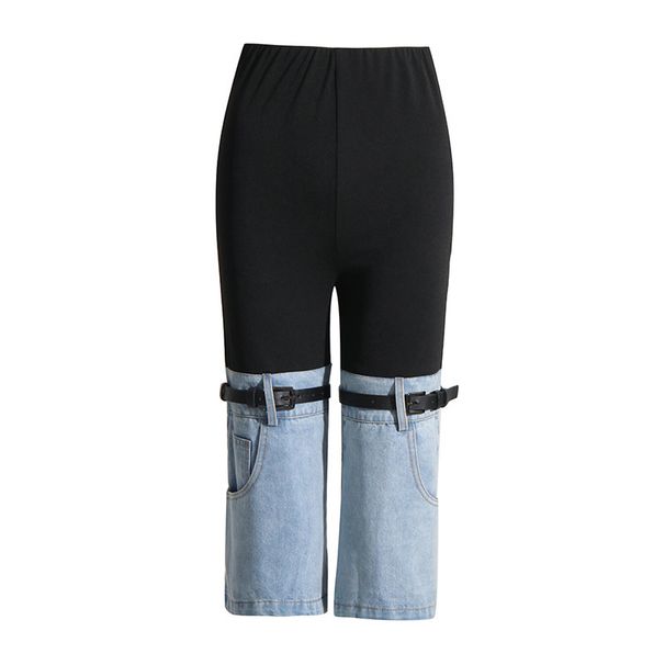 Women's High-Waisted Color Blocking Denim Jeans Knee High Buckle Cropped Style Casual Spring 2026 New Fashion_ecoleips.com