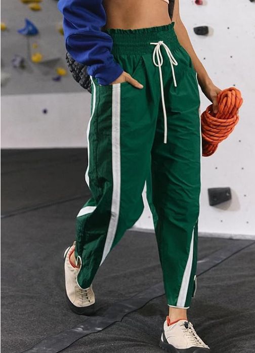 Casual Sports Pants For Women Y2K Sporty Stretch High-Waisted Drawstring Side Striped Straight Leg_ecoleips.com
