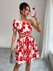 Women's Clothing Neck Printed Hollow Waist Dress_ecoleips.com