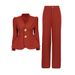 Women's Clothing Elegant Two Piece Suit, New Style: Long Sleeved Suit With Large Decorative Buttons + Solid Color Straight Leg Trousers For Women._ecoleips.com