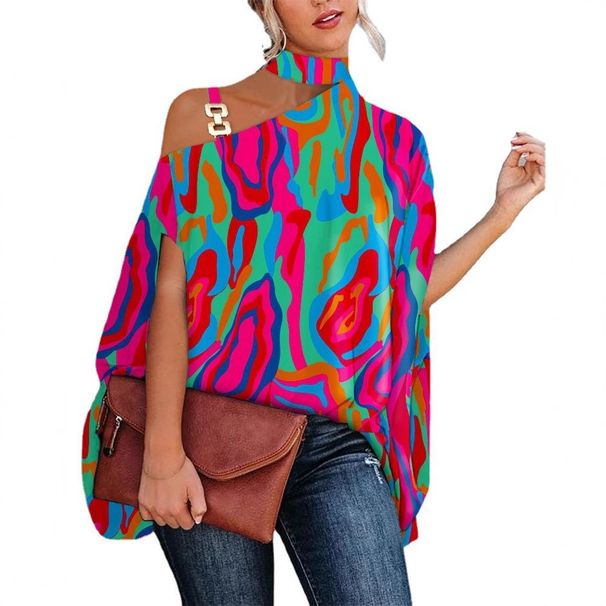 Women's Summer Halter Neck Bat Sleeve Printed Casual Top_ecoleips.com