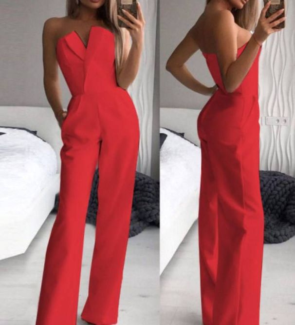 Women's spring and summer solid color splicing slim fit one-piece sleeveless long-sleeved one-shoulder jumpsuit_ecoleips.com