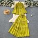 Women's Clothing Temperament Suit Palace Retro Lace Splicing Lantern Sleeve Single Breasted Shirt High Waist Large Swing Skirt_ecoleips.com