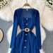 Women’s Clothing Square Neck Denim Dress Spring New Style Celebrity Temperament Goddess Style Waist Slimming Long Swing_ecoleips.com