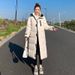 Women's Long Puffer Coat With Hood - Thickened Polyester-Filled Winter Jacket, Slim Fit, Knee-Length, Stylish & Warm (White/Black, M/L/Xl/2xl)_ecoleips.com