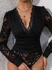 Women's Elegant Jumpsuit With V-Neck & Sheer Yoke, Long Sleeve Bodycon Romper For Spring & Fall (S-XL)_ecoleips.com