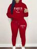 Women's Autumn And Winter Casual Fashion Paris Pattern Printed Thick Velvet Warm Hooded Sweatshirt+sweatpants Set-688_ecoleips.com