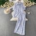 Women's Clothing French Style Sweet And Gentle Dopamine Print Collared Midi Shirt And High Waisted Slimming Midi Skirt Two Piece Set For Women_ecoleips.com