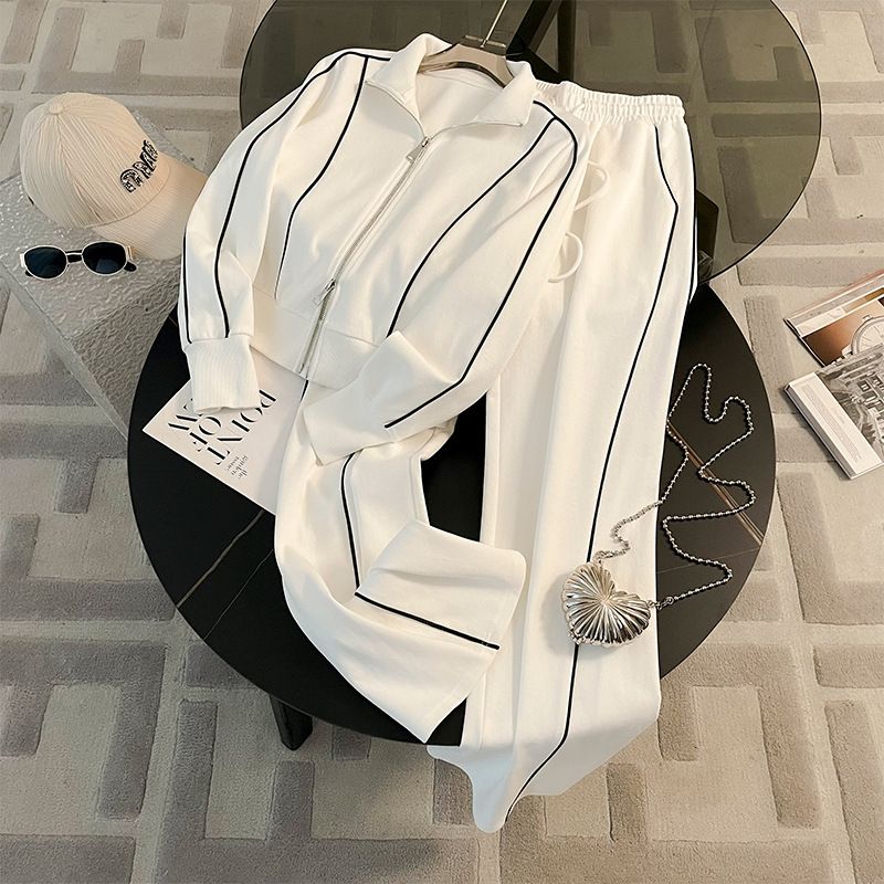 Women's New Trendy Street Outdoor Stand Up Collar Sports Jacket And Pants Set_ecoleips.com