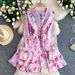 Retro Court Style Women's Dress Sexy Deep V Neck Long Sleeve Summer Floral Print Elegant Fairy Romantic_ecoleips.com