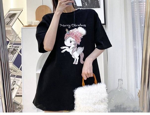 Women's Summer Short Sleeve T-Shirt Trendy Cartoon Print Mid-Length Loose Top for Students Base Shirt Casual Wear_ecoleips.com