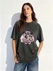 Farm Fresh Milk Cow Floral Graphic Acid Wash Washed Oversized T Shirt Women Crew Neck Short Sleeve Loose Vintage Country Casual Tee_ecoleips.com