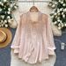 French Style Heavy Embroidery And Rhinestone Embellished Versatile Shirt For Women, Spring And Summer, Long Sleeved Loose Cardigan_ecoleips.com