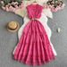 Women's Clothing Collar Hollow Embroidery Lace Stitching Sleeveless Waist Slimming Elegant Dress_ecoleips.com