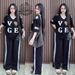 Women's Two-Tone V-Neck Short Sleeve Top With Side Stripe Wide Leg Pants Set - American Style Casual Outfit_ecoleips.com