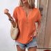 Women's Clothing Button V Neck Short Sleeved T Shirt Tops_ecoleips.com