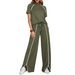 Women's Casual Sweatshirt Set Round Neck Drawstring Pants Split Hem European American Style_ecoleips.com