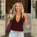 Summer Sexy Hot Girl Solid Color Deep V Halter Neck Backless Pleated Slim Fit Tank Top for European And American Women's Clothing New Arrival 2025_ecoleips.com