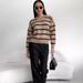 Women's Striped Knit Sweater Long Sleeve Round Neck Casual Pullover Top - Soft Breathable Polyester Blend, Loose Fit, Color Block Design_ecoleips.com