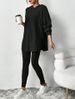 Women's Clothing Ribbed Loose Hooded Long Sleeved Casual Trousers Threaded Suit_ecoleips.com